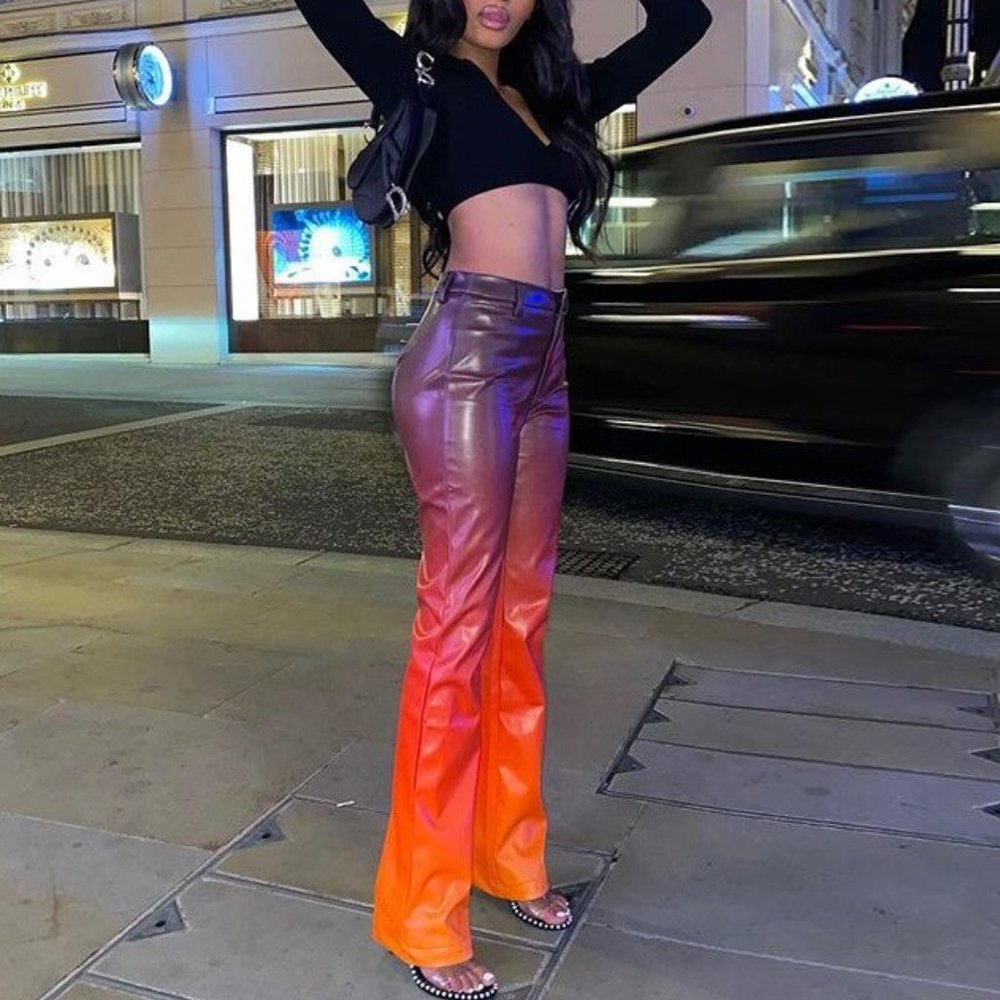Gradient PU Leather Pants Neon  STRETCHY  SIZE M